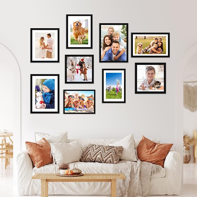 FIXSMITH 10x14 Picture Frame Set of 2, Photo Frame with HD Plexiglass, Display Pictures 8.5x11 with Mat or 10x14 Without Mat, Black Picture Frames Collage Wall Decor, Gallary Wall Frame