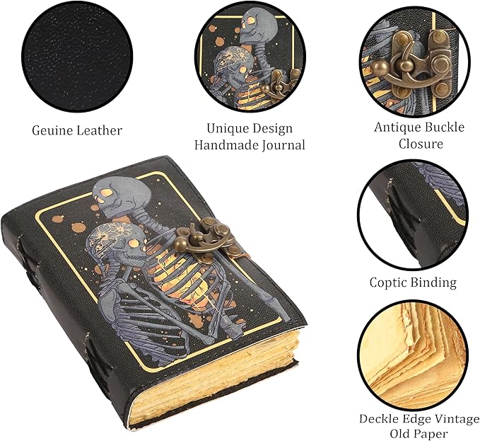TUZECH Book of Spells Leather Bound Journal Deckle Edge Paper Grimoire Printed Diary Third Eye witchcraft supply and Witch Spell Notebook Antique Vintage Book for Men and Women (The Heartbeat)