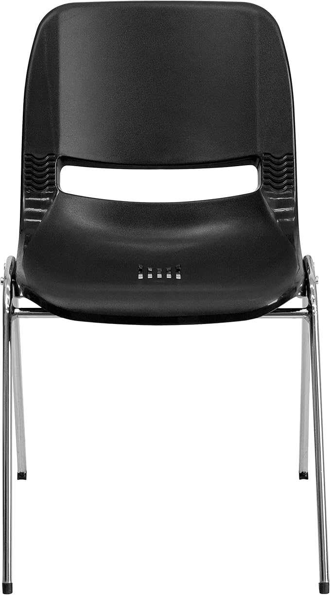 Flash Furniture 5 Pack HERCULES Series 661 lb. Capacity Black Ergonomic Shell Stack Chair with Chrome Frame and 16'' Seat Height