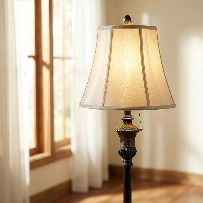 Brightech Sophia LED Floor Lamp, Tall Mid-Century Modern Lamp with Bell Shape Fabric Shade, Great for Bedroom & Living Room Decor - Bronze