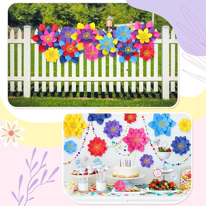 18 Pcs Paper Flowers Decor for Wall DIY Flower Bulletin Board 3D Spring Fiesta Mexican Paper Floral Decoration for Photo Backdrop Classroom Back to School Party(Lotus-Shaped,Dark)
