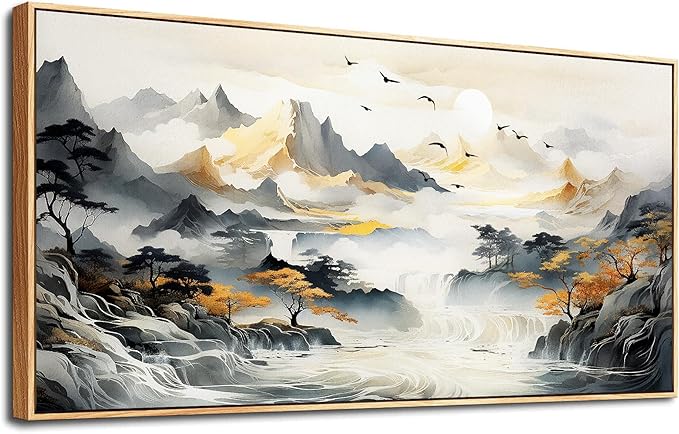 hyidecorart Canvas Prints Wall Art For Living Room Large Wood Framed Wall Decor For Office Modern Bedroom Decorations Mountain Landscape Wall Paintings Abstract Pictures Artwork Ready to Hang