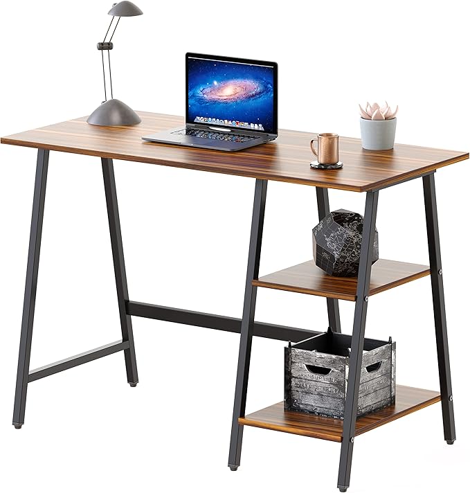 SHW 43-Inch Home Office Trestle Computer Desk with Open Storage Shelves, Walnut