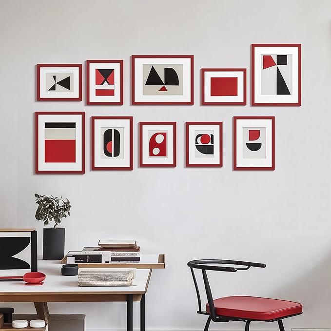 eletecpro 8x10 Picture Frames Set of 10, Picture Frame Collage Wall Decor Display 5x7 Photo With Mat or 8x10 without Mat, Home Decor Gallery Frame for Table Top or Wall Mounting, Red