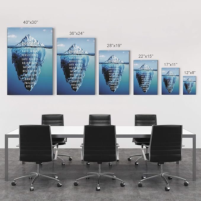Smile Art Design Success Inspiring Quote Iceberg Ocean Motivational Wall Art Canvas Print Inspirational Wall Art Entrepreneur Quote Modern Office Living Room Decor Artwork Gift Ready to Hang 40x30