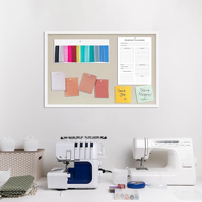Cork Board with Linen White,Bulletin Board 30"x20" Hanging Corkboards for Office Home School Message Board or Vision Board Decoration.