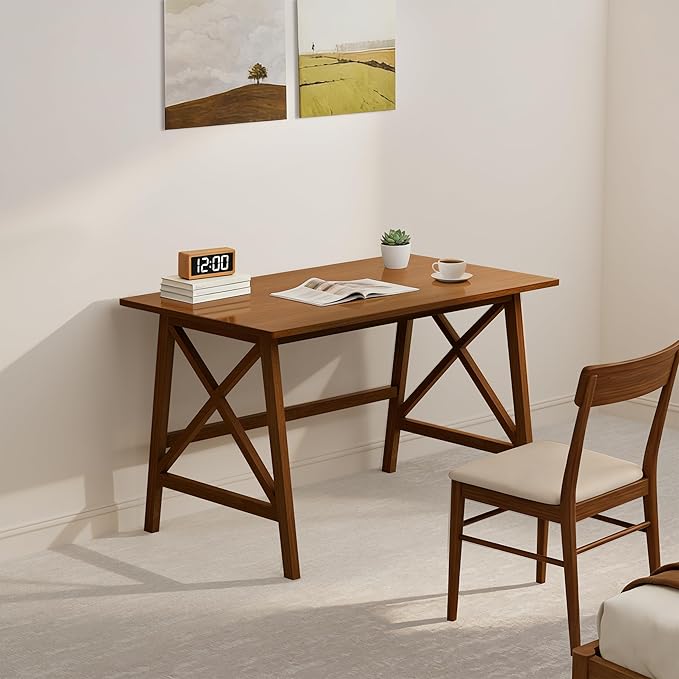 Modern Solid Wood Desk - 42" Simple Computer Table for Home Office Study Writing Workstation in Walnut, 42" W x 24" D