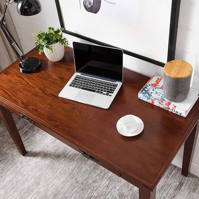 Leick Home 82400 Mission Writing Computer Desk with Drop Front Keyboard Drawer, for Home Office, Solid Wood, Mission Oak
