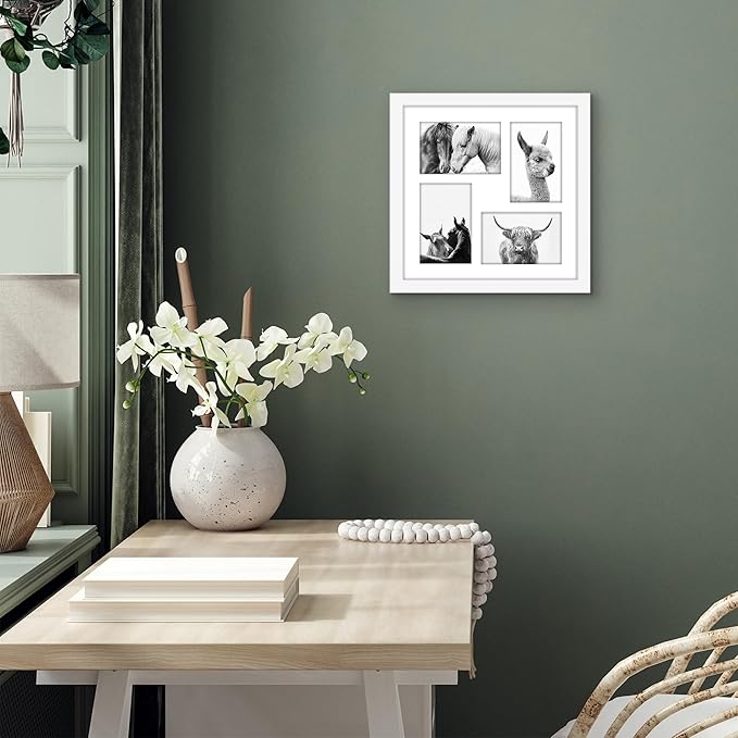 Americanflat 4x6 Collage Picture Frame with Shatter-Resistant Glass - Fits Four 4x6 Photos or Use as One 12x12 Picture Frame - Signature Collection - Collage Frames for Wall Display - White