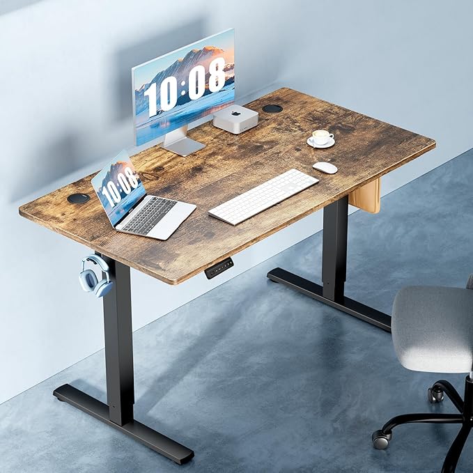 DUMOS 40 Inch Electric Standing Desk Height Adjustable, Sit to Stand Up Computer Workstations Work PC Table Home Office Study Writing Gaming Desks with Memory Presets for Walking Pad, Bedroom, Rustic