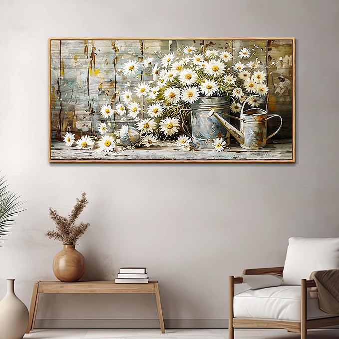 PHAOHUAXM Large Canvas Wall Art For Living Room Wall Decoration Printing Artwork Retro White Flower Dining Room Bedroom Bathroom Kitchen Wall Painting Home Decoration Aesthetics 30x60 In Wood Frame