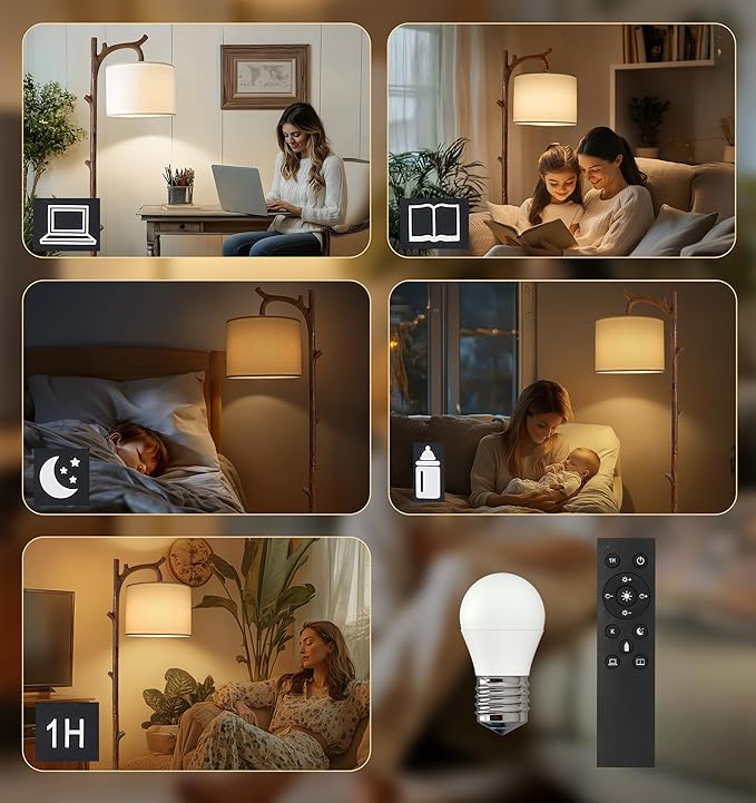 OYEARS Retro Farmhouse Floor Lamp for Living Room with Remote Rustic Standing Lamps Tree Trunk Deco Modern Country Vintage Wood Floor Lamp(Brown,Bulb Included)
