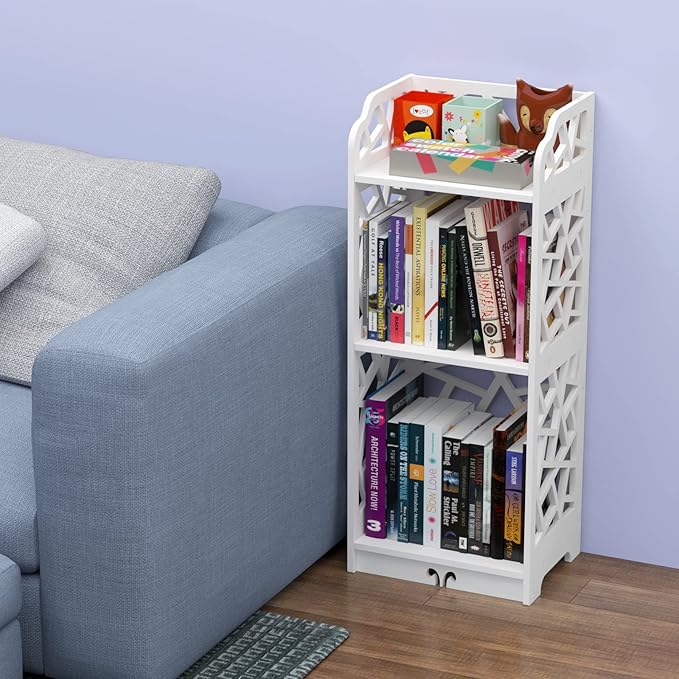 Rerii 3 Tier Bookshelf, Small Bookcase for Small Spaces, Narrow Thin Book Shelf for Bedroom, 3 Shelf Bookcase for Kids Room and Living Room