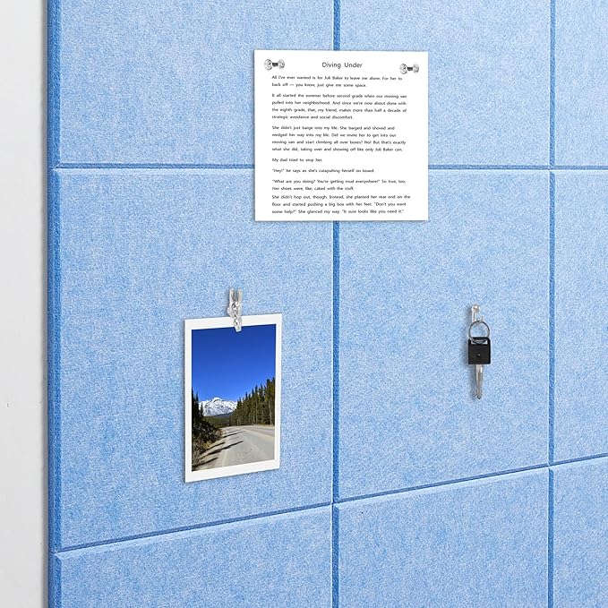 Felt Wall Tiles Bulletin Board Large Cork Board Alternative 6 Pack 11.81”x11.81”x0.47” Felt Pin Board Tack Board with Safe Removable Adhesive Tabs for Home Office School 36x24 (Light Blue)