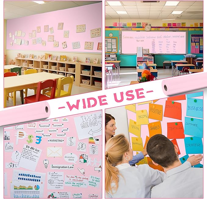 16 in x 40 Ft Fabric Bulletin Board Roll Classroom Non Woven Fabric Background Decorations Waterproof Wrinkle Resistant Bulletin Board for Back to School Wall Decor(Pink,Pure)
