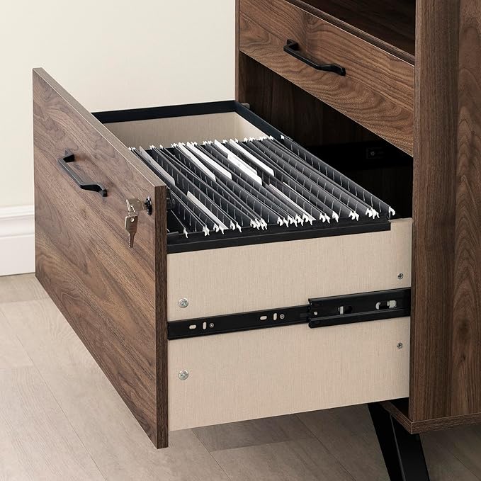 South Shore Helsy 2-Drawer File Cabinet Natural Walnut, Scandinavian
