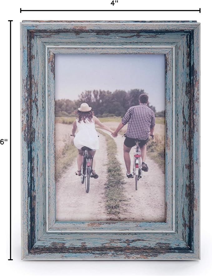Weathered Picture Frame, Distressed Wooden Look for Wall or Tabletop Display, Lightweight Photo Frame with Glass Cover, 4" x 6", Gray