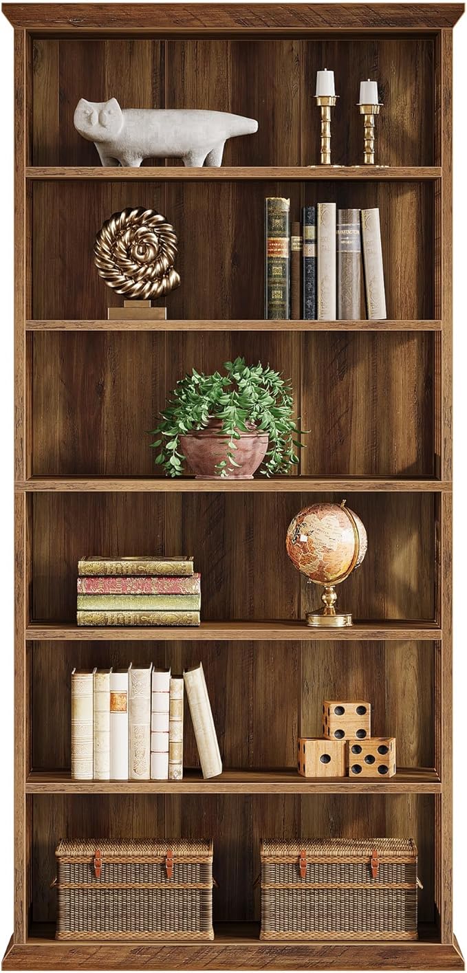 Tribesigns 6-Tier Bookshelf, 75-Inch Tall Bookcase, Large Bookshelves and Bookcases Freestanding Display Shelves, Wood Book Shelf for Living Room, Home Office, Bedroom, Brown