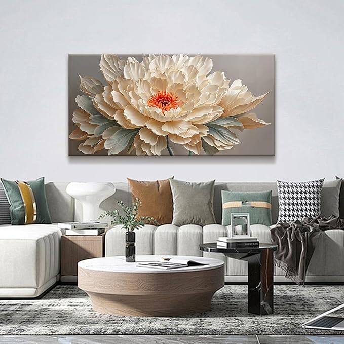 QSQ Canvas Art Wall Decor Yellow Floral Wall Art For Living Room Modern Canvas Wall Decor White Flower Art Prints Pictures For Bedroom Hotel Home Decoration 24 X 48 Inch