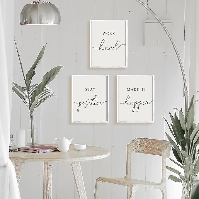 Heiple Motivational Wall Art 11"x14" Framed Wooden Inspirational Office Wall Decor for Men Picture Poster Positive Work Hard Quote Wall Decor for Home Office Bedroom (White, 11”x14”)
