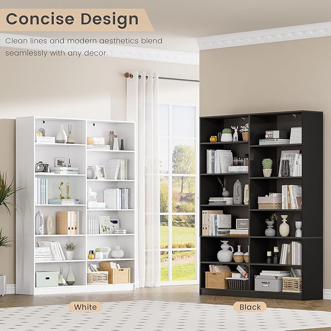 6 Tier Large Bookshelves, 70.8 Inch Tall Bookshelf and Bookcases for Living Room, Study Room, Home Office Library,White Bookcase with 12 Open Shelves.