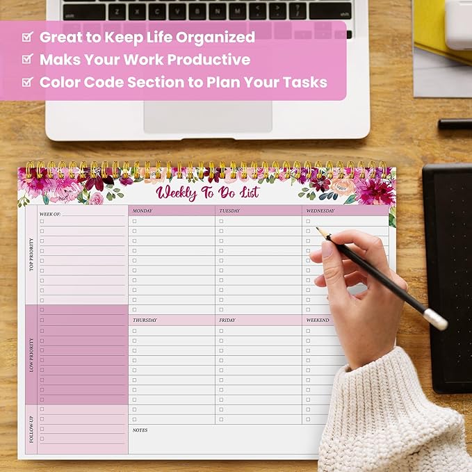 Weekly To Do List Notepad with 52 Undated Sheets(8.5"×11")- Undated Weekly Planner Notepad for Office Desk Accessories and Supplies - Pink Whisper