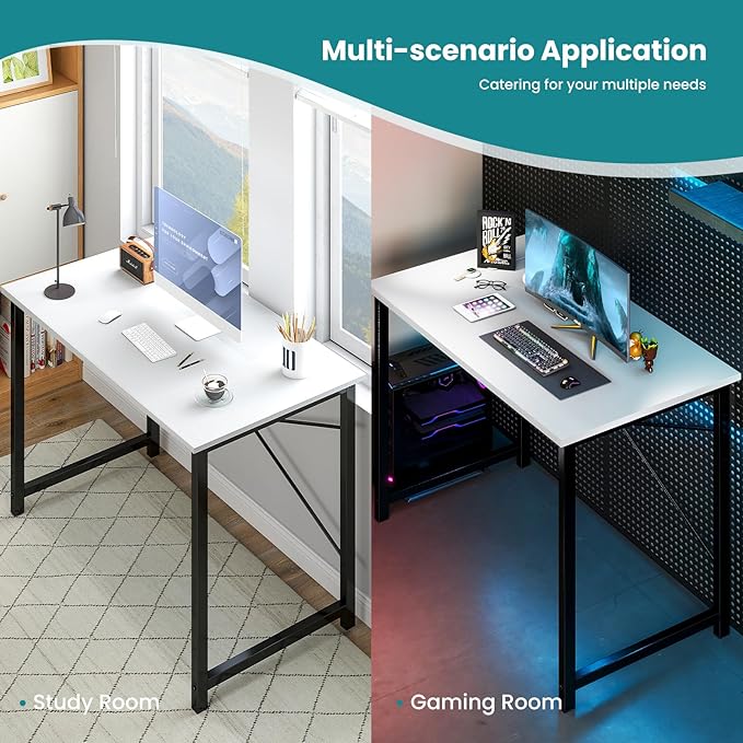 OLIXIS Small Computer Desk for Home Office, 32 Inch Writing Desk for Small Spaces, Study Table with X-Shaped Reinforcement, Sturdy Bedroom Table with Metal Frame, Easy Assembly, Black&White