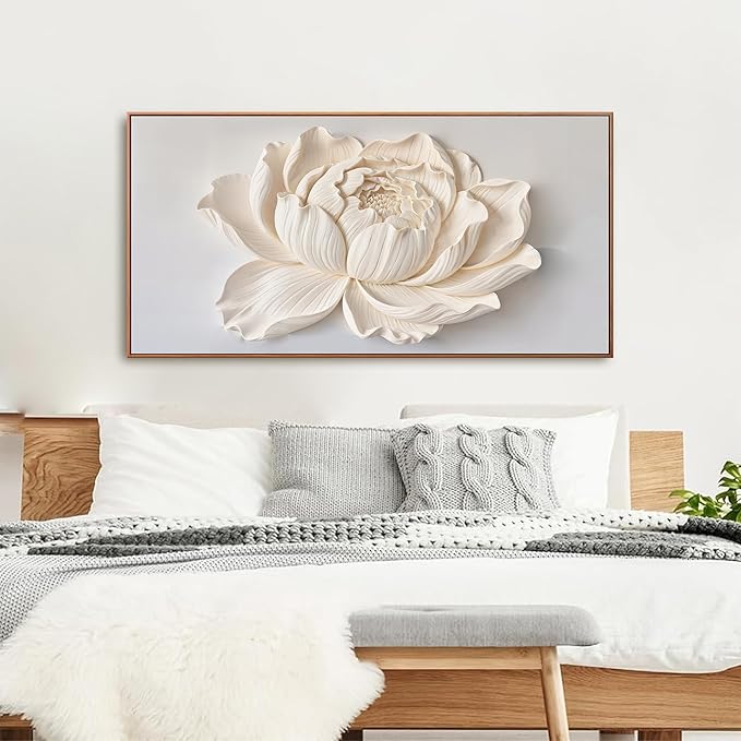 White Flower Wall Art Canvas Art Wall Decor Wall Decor Prints Painting Wall Art Picture For Bedroom Living Room Dining Room Home Office Artwork 24" × 48" Ready To Hang With Framed