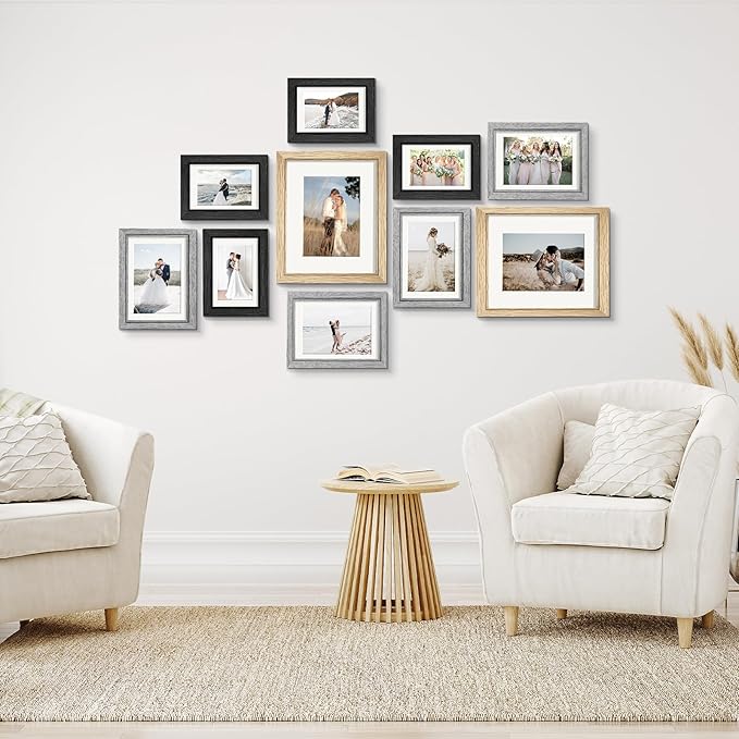Picture Frames, Made of Real Glass and Wooden Frame, Gallery Photo Frames Set of 10 for Collage Wall Decor, Multi Sizes Including 8x10, 5x7, 4x6 for Mounting or Tabletop Display, Multi Color