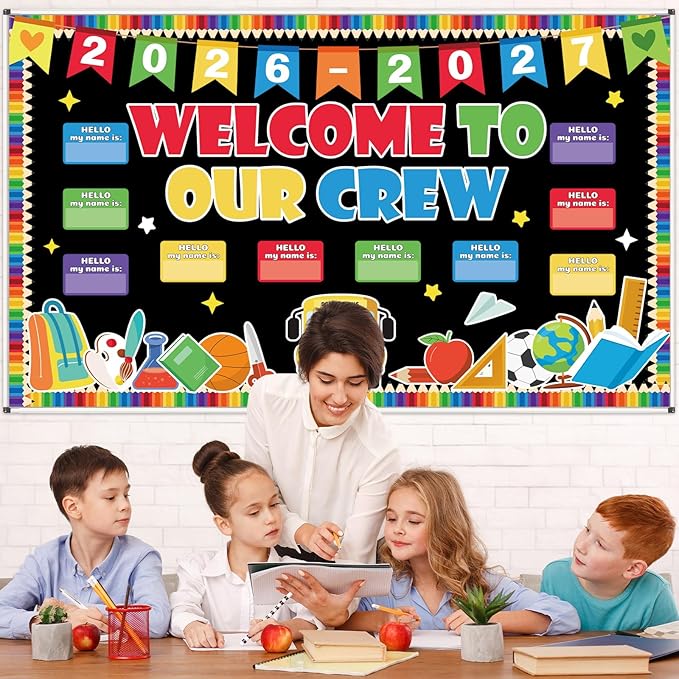 Welcome to Our Crew Classroom Bulletin Board Set Pencil Notebook Welcome Back to School Bulletin Board Decorations First Day of School Theme Classroom Cutouts Preschool Chalkboard Wall Decor