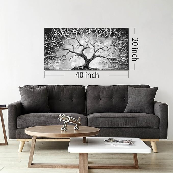 CGXART Tree Wall Art for Living Room - Black And White Wall Decor Office - Modern Tree of Life Wall Decor for Bedroom Size 20" x 40"