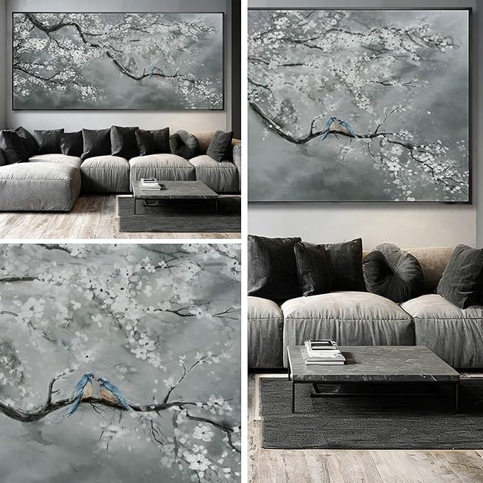 Artexist Modern Hand Painted Wall Art Black and White Home Wall Decor Plant Canvas Painting 40"x86" Large Pictures for Living Room Bedroom