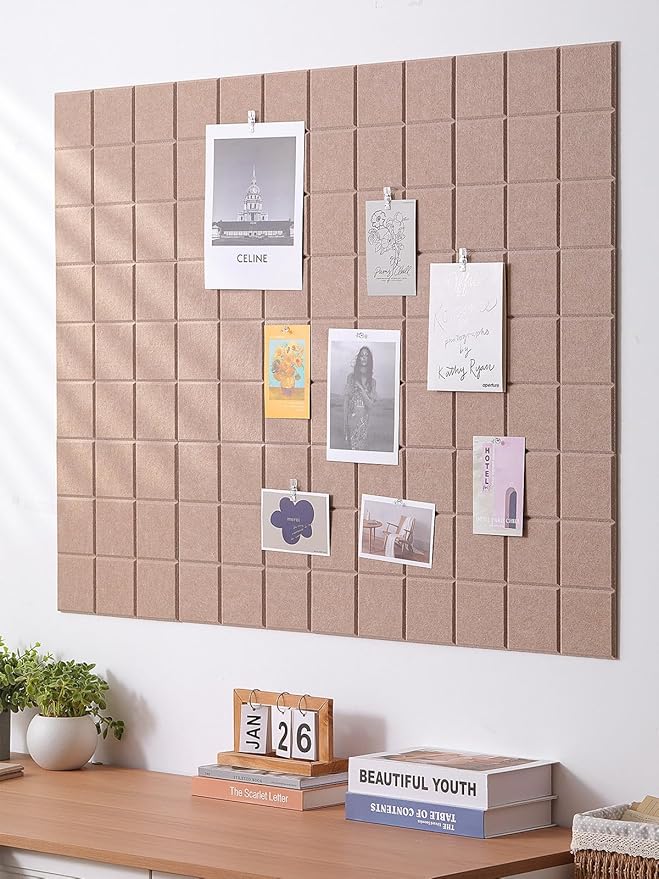 Cork Board for Walls 48" x 36", Bulletin Board for Office Decor, 12 Pack Felt Wall Tiles with Safe Removable Adhesive, Pin Tack Corkboard for Quilting Design & Dart Wall Protector - Camel