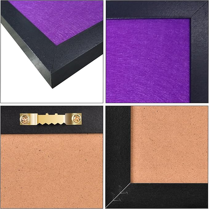 Bulletin Boards Cork Board with Felt, 17"x13" Small Display Pin Board Vision Board for Walls, Jewelry, Notes, Collection, Photos, Office, Wood Framed(Black) & Felt(Purple), 2pc