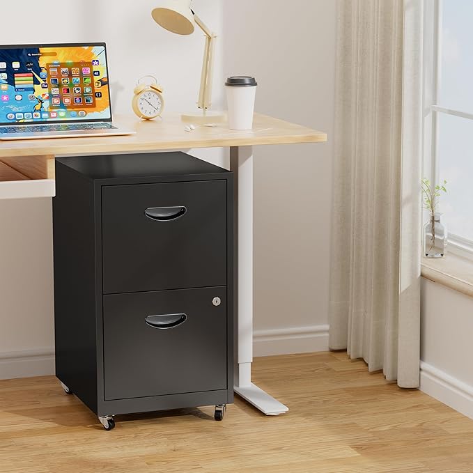 2 Drawer Rolling File Cabinet with Lock,Filing Cabinets for Home Office,Two Drawer File Cabinet, Mobile Under Desk File Cabinets, Printer Stand with Wheels Fit Letter/A4,Assembly Required
