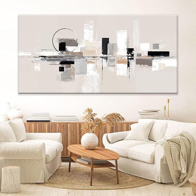 QSQ Large Abstract Wall Art For Living Room Painting Black White Wall Art Prints Minimalist Grey Brown Abstract Art Modern Canvas Art Wall Decor Picture For Bedroom Office Home Decoration 35" × 70"