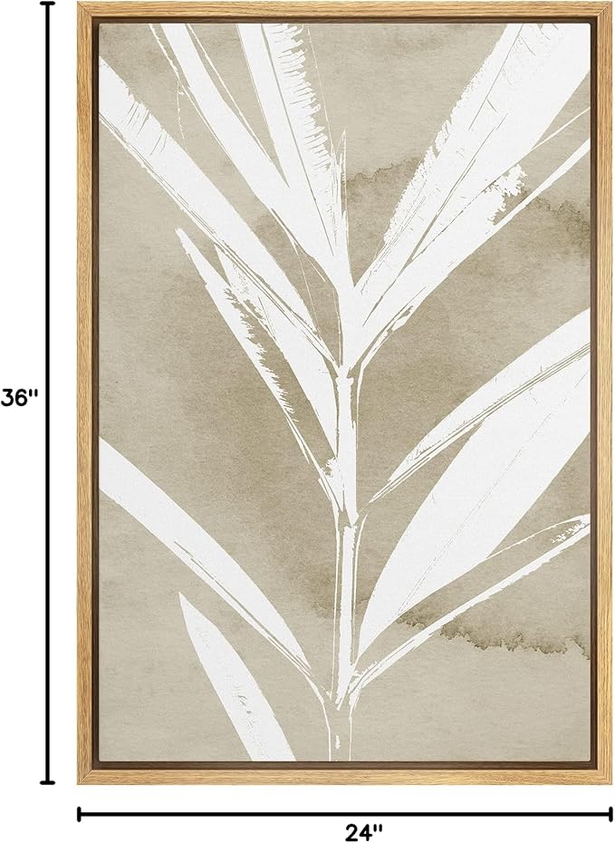 SIGNWIN Framed Canvas Print Wall Art Tropical Jungle Leaf Silhouette Nature Wilderness Digital Art Modern Art Decorative Minimal Rustic Colorful Zen for Living Room, Bedroom, Office - 24"x36" Natural