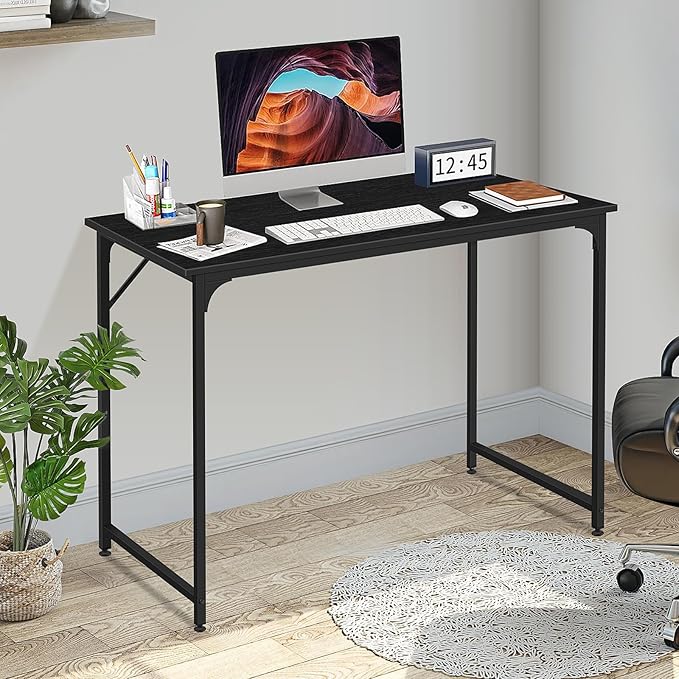 BLKMTY 32" Computer Desk, Home Office Writing Desk Wood PC Study Table Work Desks Modern Simple Style Laptop Table with Metal Frame and Smooth Tabletop for Workstation Bedroom, Black