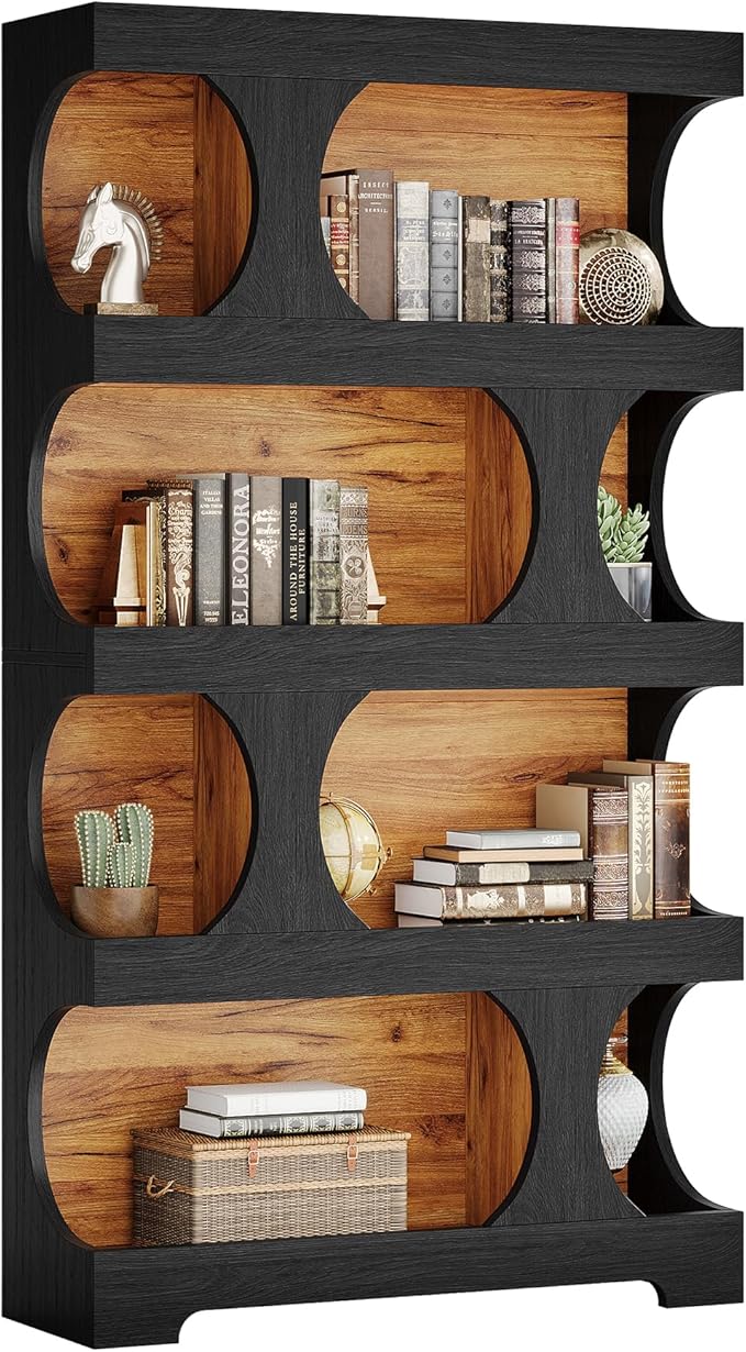 Tribesigns 71" Tall Black Bookcase, Modern Asymmetrical Bookshelf, 4-Tier Freestanding Display Shelf with Classic Shape, Large Library Book Shelf for Living Room, Home Office