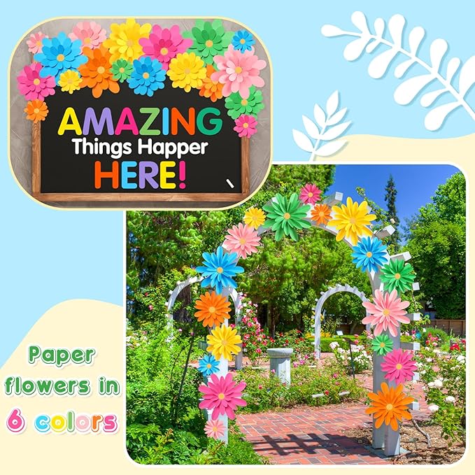 18 Pcs Paper Flowers Decorations for Wall DIY Flower Bulletin Board 3D Fiesta Paper Floral Backdrop Decoration for Photo Backdrop Classroom Back to School Party(Rainbow Color)