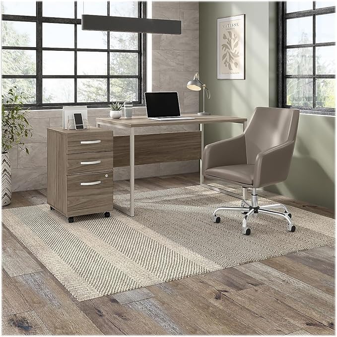 Bush Business Furniture Arrive 60W x 72D L Shaped Reception Desk with Shelf in Storm Gray