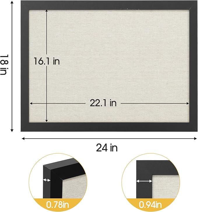 AKTOP 2-Pack Cork Bulletin Board with Linen 18" X 24", Large Framed Corkboard for Wall, Hanging Pin Board Picture Board for Home Office Decor, Cute Vision Board with Pushpins (Vintage Black)