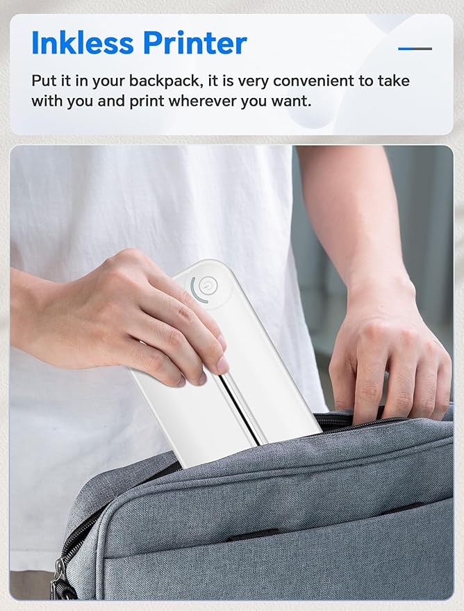 Relassy Portable Wireless Thermal Printer, Inkless A4 Printer for Travel, Home & Office, Compatible with Android, iOS, Laptops, 300DPI Compact Bluetooth Printer with Rechargeable Battery