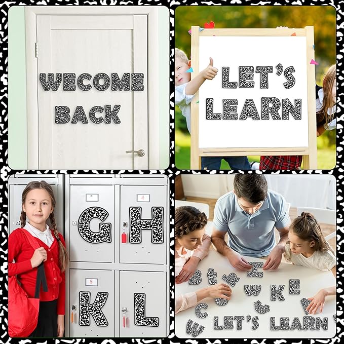 260 PCS Composition Bulletin Board Letters for Classroom 4”Letters Combo Pack Set Black Spots Classroom Decorations Alphabet Numbers Symbols Letters for Bulletin Board Cutouts Card for Classroom Decor