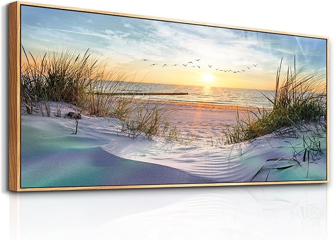 Wapluam Beach Wall Art For Living Room Coastal Canvas Prints Artwork For Walls Ocean Seascape Wall Paintings Nature Landscape Wall Decor Pictures for Bedroom Office Hotel Extra Large Framed Home Decor