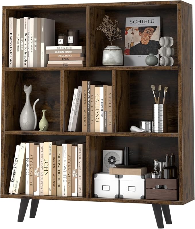 JAMFLY Bookshelf, 3 Tier Book Shelf with Legs, Modern Small Bookcase Storage Organizer Book Shelves for Bedroom, Living Room, Office, Brown