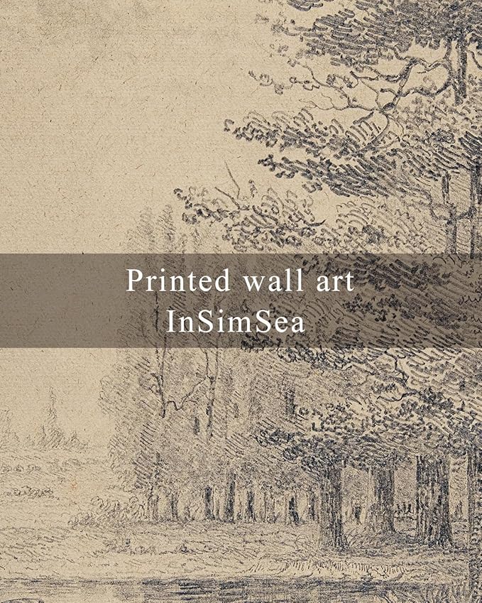 InSimSea Framed Canvas Print Art, Vintage Sketch Forest Woodland Landscape Painting, Rustic Farmhouse Cottage Decor for Hallway Wall Floating Shelf Desk Vanity Fireplace,10x8in, Neutral Tones