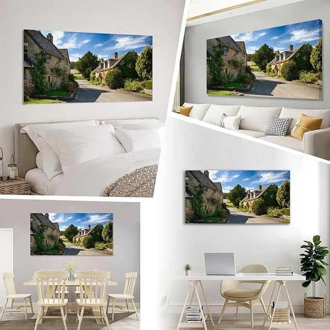 Old cotswold stone houses Canvas Wall Art Large Framed Prints Pictures Wall Decor Posters Painting Artwork for Living Room Bedroom Kitchen Bathroom 12x24