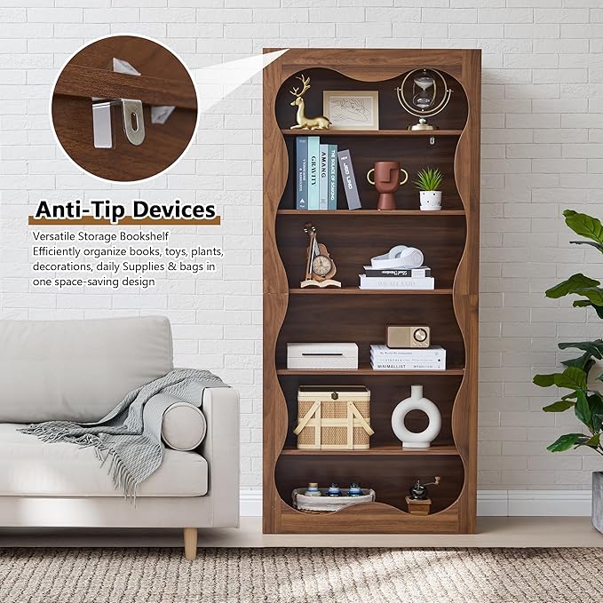 71" Tall Bookshelf, 6 Tier Large Wooden Book Shelf, Modern Freestanding Bookshelves and Bookcases, Unique Bookcase Display Storage Shelves for Living Room, Bedroom, Classroom, Office, Library