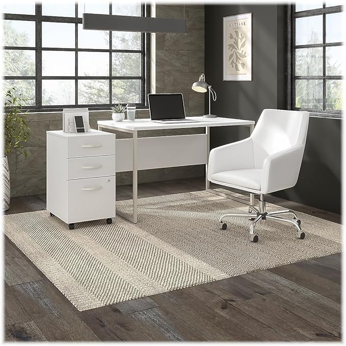 Bush Business Furniture Hybrid 3 Drawer Mobile File Cabinet in White - Assembled